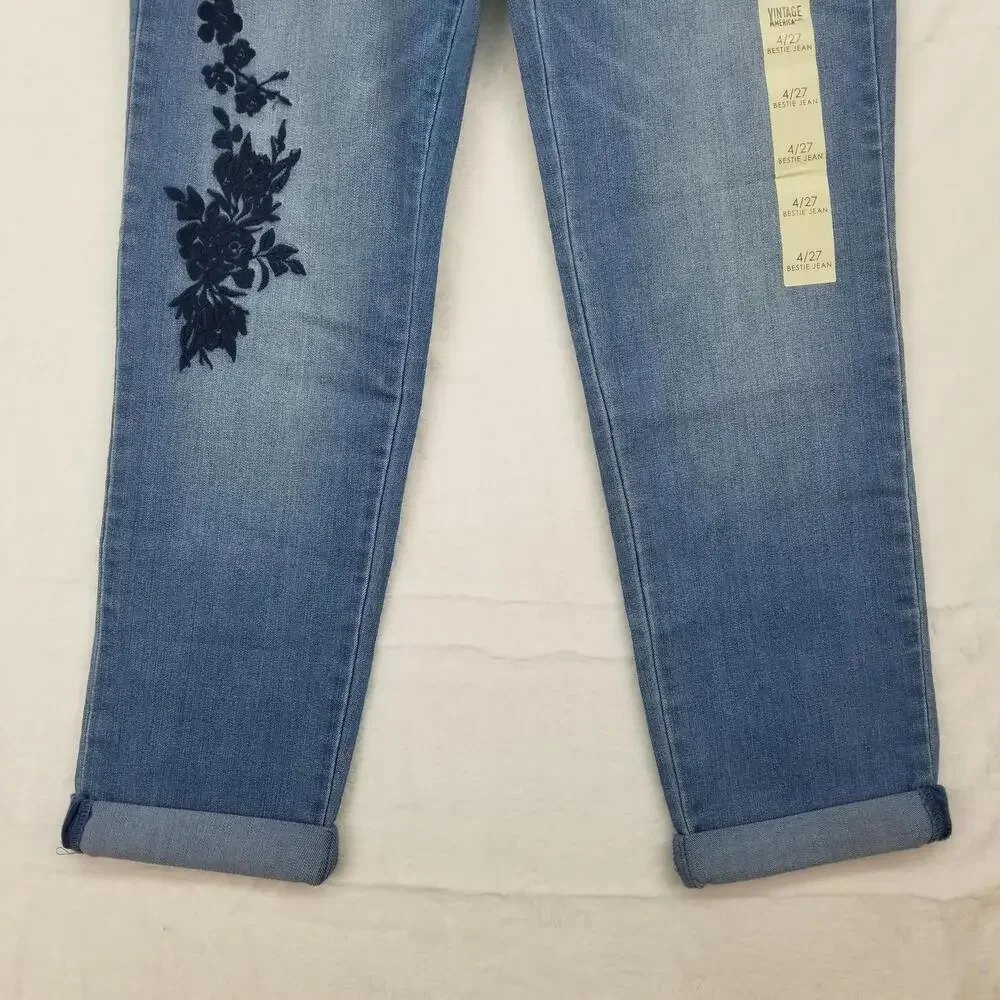 Vintage America‎ Bestie Embroidered Jeans 4 / 27 NWT Denim Jean